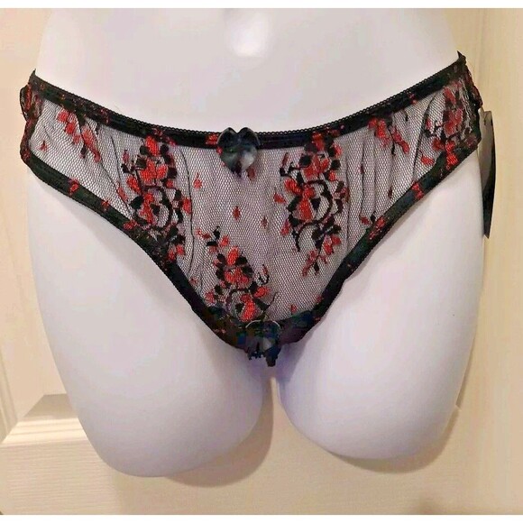 Frederick's of Hollywood Other - Vtg Frederick's Of Hollywood SEDUCTION BLACK RED LACE CROTCHLESS Panties Sz M